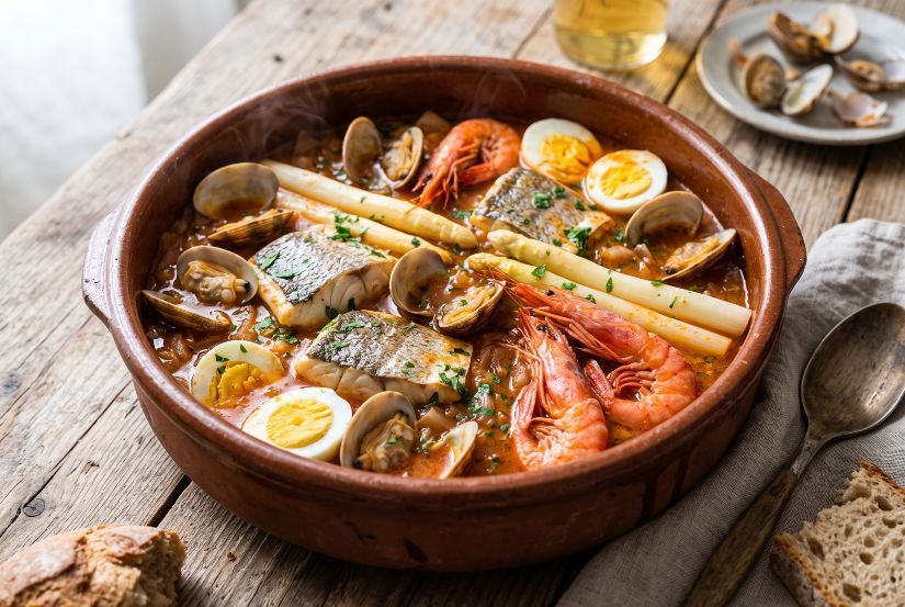 receta de merluza con almejas y gambas